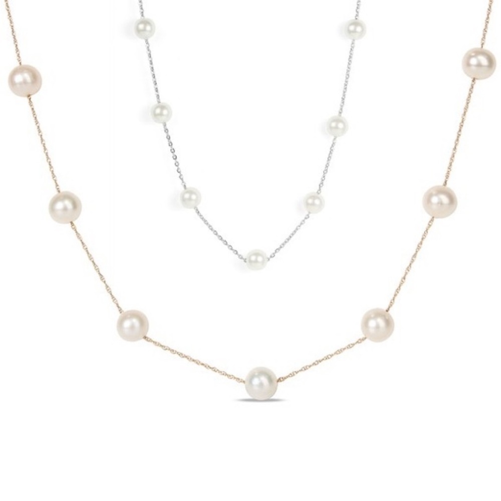 NEW • Ivory Pearl & Silver Chain Choker Necklace